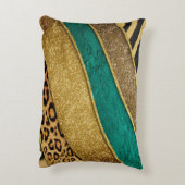 Luxury Emerald & Gold Safari Leopard Zebra Glitter アクセントクッション (裏面(縦))