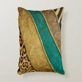 Luxury Emerald & Gold Safari Leopard Zebra Glitter アクセントクッション (正面(垂直))