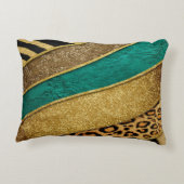 Luxury Emerald & Gold Safari Leopard Zebra Glitter アクセントクッション (裏面)