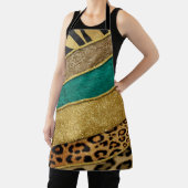 Luxury Emerald & Gold Safari Leopard Zebra Glitter エプロン (インサイチュ)