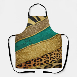 Luxury Emerald & Gold Safari Leopard Zebra Glitter エプロン
