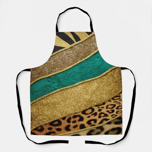 Luxury Emerald & Gold Safari Leopard Zebra Glitter エプロン (正面)