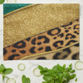 Luxury Emerald & Gold Safari Leopard Zebra Glitter キッチンタオル (折り畳み)