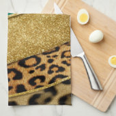 Luxury Emerald & Gold Safari Leopard Zebra Glitter キッチンタオル (四つ折り)