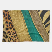 Luxury Emerald & Gold Safari Leopard Zebra Glitter キッチンタオル (横)