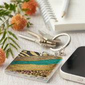 Luxury Emerald & Gold Safari Leopard Zebra Glitter キーホルダー (正面右)