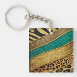 Luxury Emerald & Gold Safari Leopard Zebra Glitter キーホルダー
