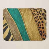 Luxury Emerald & Gold Safari Leopard Zebra Glitter シェルパブランケット (正面(横))