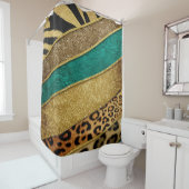 Luxury Emerald & Gold Safari Leopard Zebra Glitter シャワーカーテン (インサイチュ)