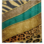 Luxury Emerald & Gold Safari Leopard Zebra Glitter シャワーカーテン (正面)