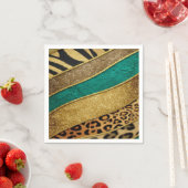 Luxury Emerald & Gold Safari Leopard Zebra Glitter スタンダードカクテルナプキン (インサイチュ)