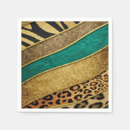 Luxury Emerald & Gold Safari Leopard Zebra Glitter スタンダードカクテルナプキン