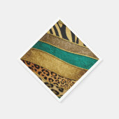 Luxury Emerald & Gold Safari Leopard Zebra Glitter スタンダードカクテルナプキン (角)