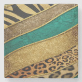 Luxury Emerald & Gold Safari Leopard Zebra Glitter ストーンコースター (正面)