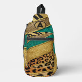 Luxury Emerald & Gold Safari Leopard Zebra Glitter スリングバッグ (正面)