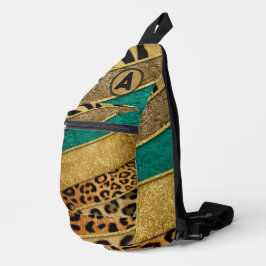 Luxury Emerald & Gold Safari Leopard Zebra Glitter スリングバッグ