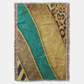Luxury Emerald & Gold Safari Leopard Zebra Glitter スローブランケット (正面縦)