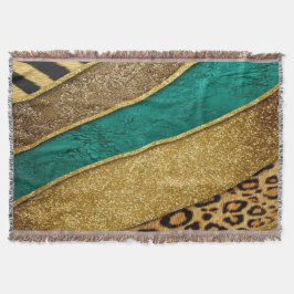 Luxury Emerald & Gold Safari Leopard Zebra Glitter スローブランケット