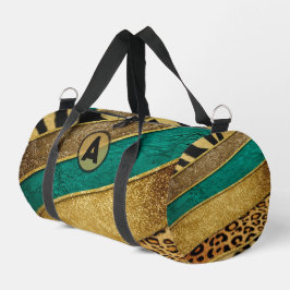 Luxury Emerald & Gold Safari Leopard Zebra Glitter ダッフルバッグ