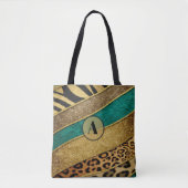 Luxury Emerald & Gold Safari Leopard Zebra Glitter トートバッグ (正面)