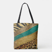 Luxury Emerald & Gold Safari Leopard Zebra Glitter トートバッグ (裏面)