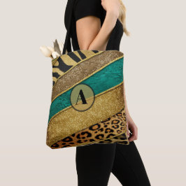 Luxury Emerald & Gold Safari Leopard Zebra Glitter トートバッグ