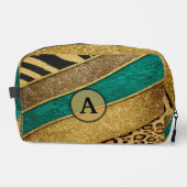 Luxury Emerald & Gold Safari Leopard Zebra Glitter ドップキット (正面)