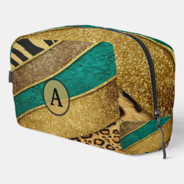 Luxury Emerald & Gold Safari Leopard Zebra Glitter ドップキット