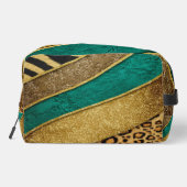 Luxury Emerald & Gold Safari Leopard Zebra Glitter ドップキット (裏面)