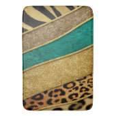 Luxury Emerald & Gold Safari Leopard Zebra Glitter バスマット (正面縦)