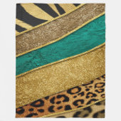 Luxury Emerald & Gold Safari Leopard Zebra Glitter フリースブランケット (正面)
