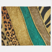 Luxury Emerald & Gold Safari Leopard Zebra Glitter フリースブランケット (正面(横))