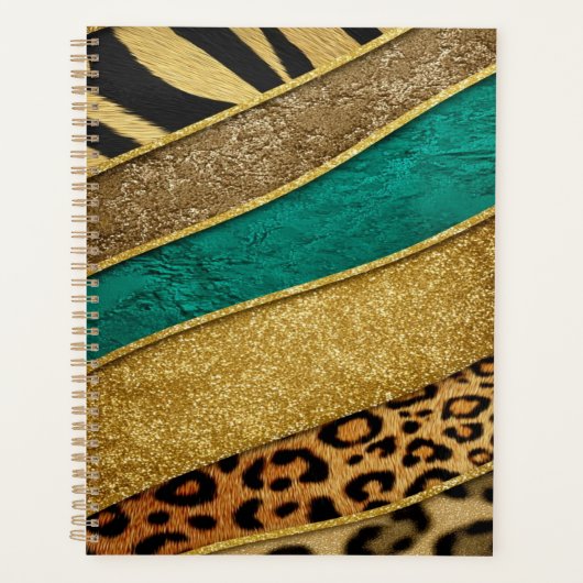 Luxury Emerald & Gold Safari Leopard Zebra Glitter プランナー手帳 (正面)