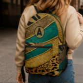 Luxury Emerald & Gold Safari Leopard Zebra Glitter プリントバックパック