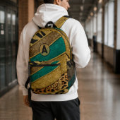 Luxury Emerald & Gold Safari Leopard Zebra Glitter プリントバックパック