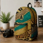 Luxury Emerald & Gold Safari Leopard Zebra Glitter プリントバックパック