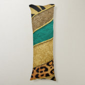 Luxury Emerald & Gold Safari Leopard Zebra Glitter ボディピロー (正面縦)