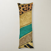 Luxury Emerald & Gold Safari Leopard Zebra Glitter ボディピロー (裏面 (縦))