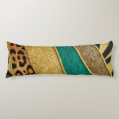 Luxury Emerald & Gold Safari Leopard Zebra Glitter ボディピロー (正面)