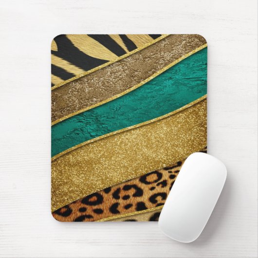 Luxury Emerald & Gold Safari Leopard Zebra Glitter マウスパッド (マウス)