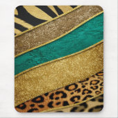 Luxury Emerald & Gold Safari Leopard Zebra Glitter マウスパッド (正面)