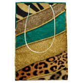 Luxury Emerald & Gold Safari Leopard Zebra Glitter ミディアムペーパーバッグ (正面)
