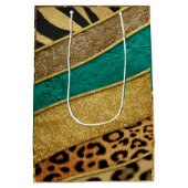 Luxury Emerald & Gold Safari Leopard Zebra Glitter ミディアムペーパーバッグ (裏面)