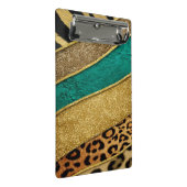 Luxury Emerald & Gold Safari Leopard Zebra Glitter ミニクリップボード (アングル)