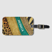 Luxury Emerald & Gold Safari Leopard Zebra Glitter ラゲッジタグ (正面横)