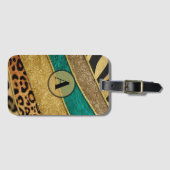 Luxury Emerald & Gold Safari Leopard Zebra Glitter ラゲッジタグ (正面横)