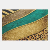 Luxury Emerald & Gold Safari Leopard Zebra Glitter ラッピングペーパーシート (正面2)
