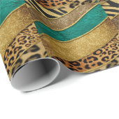 Luxury Emerald & Gold Safari Leopard Zebra Glitter ラッピングペーパー (ロールコーナー)