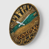 Luxury Emerald & Gold Safari Leopard Zebra Glitter ラージ壁時計 (傾斜)
