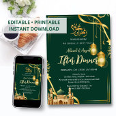 Luxury Emerald Green and Gold Mosque Iftar Dinner 招待状